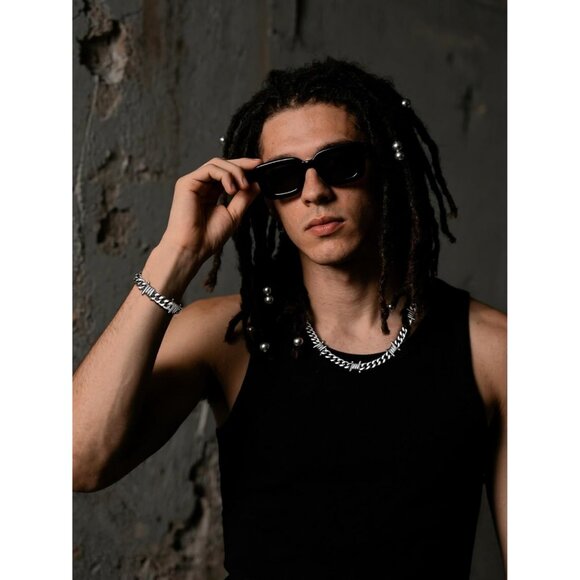 Siver Barbed Wire Cuban Chain Bracelet 7/9mm Punk Gothic Stainless Steel Unisex - Picture 4 of 9